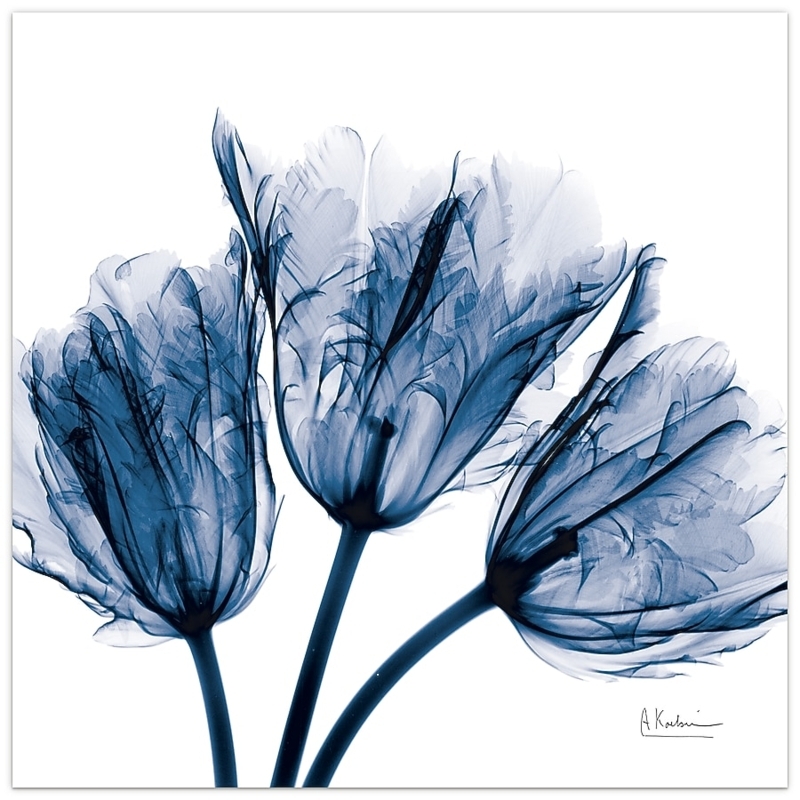 Wall Art Glass Frameless X Ray Style Translucent Petals Indigo Floral
