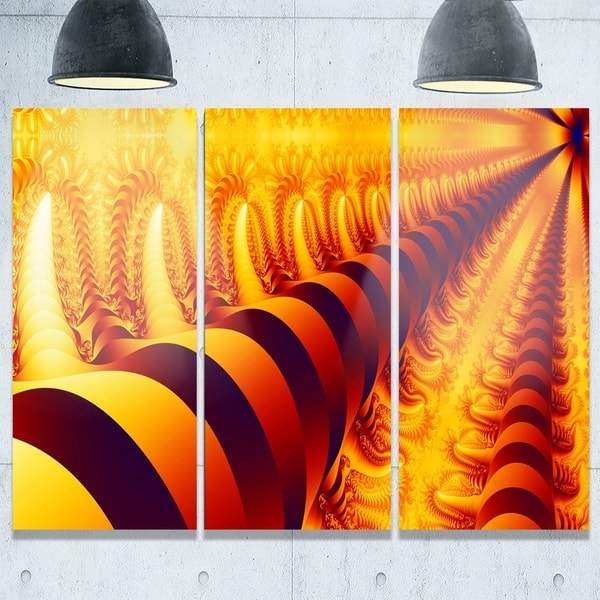 Wall Art: Glossy Metal Fractal Design Triptych, Warm Gradient