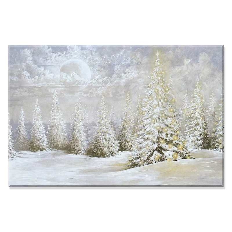 Wall Art: Glowing Christmas Tree Art, Hand Painted Details, Textured Snow