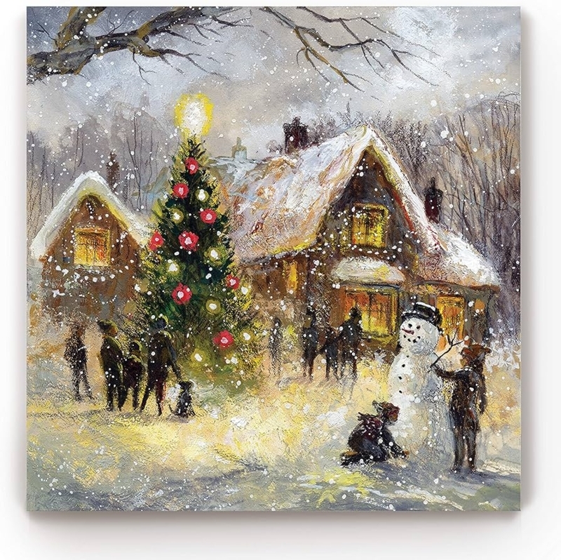 Wall Art, Glowing Tree Topper, Impressionistic Snowfall, Warm Glow