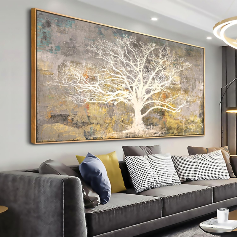 Wall Art: Glowing White Tree on Oversized Panoramic Canvas