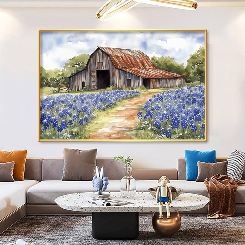 Wall Art Gold Frame Barn Landscape Horizontal Rustic Country Painting