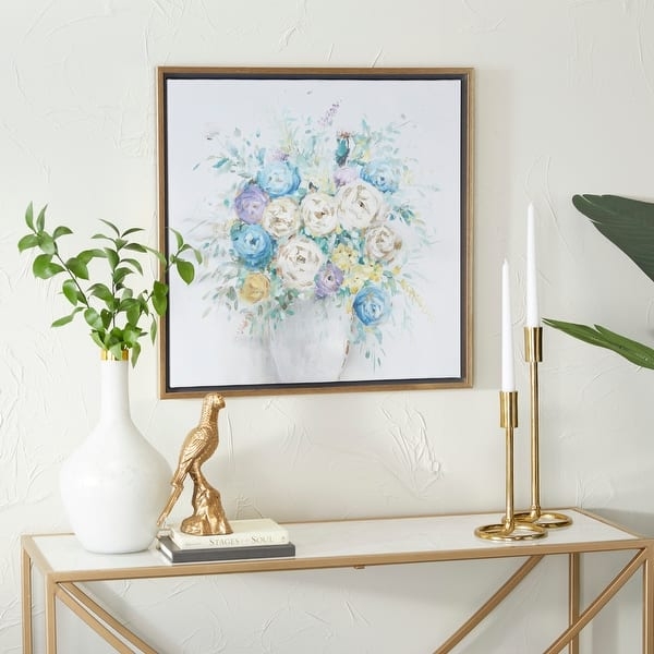 Wall Art: Gold Framed Floral Art with Soft Pastel Palette
