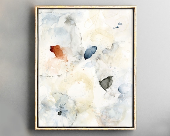 Wall Art Gold Toned Frame Watercolor Blooms Abstract Composition