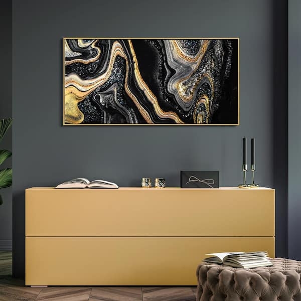 Wall Art Gold Veins Epoxy Coated Glossy Gold And Black Canvas