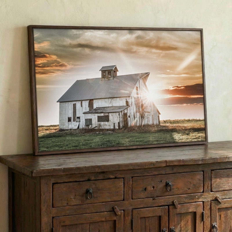 Wall Art Golden Hour Landscape Photography Sun Flare Barn Print