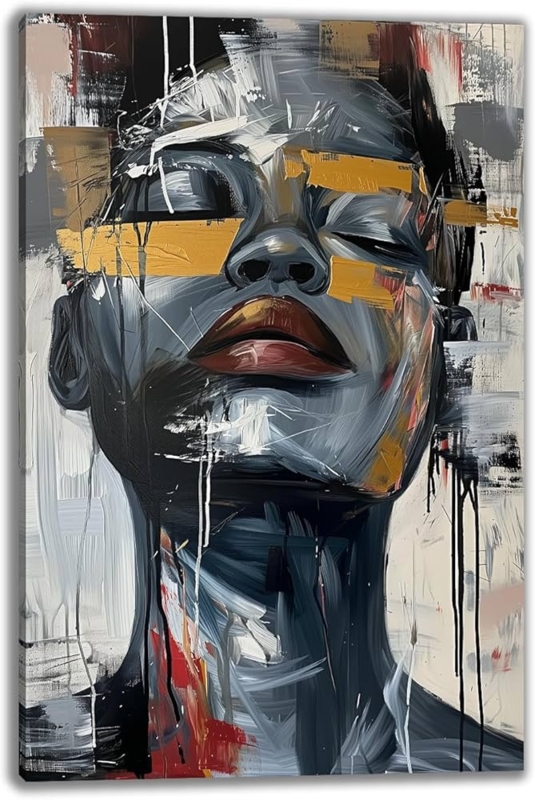 Wall Art: Graffiti Portrait Painting with Ochre Accents, Urban Style