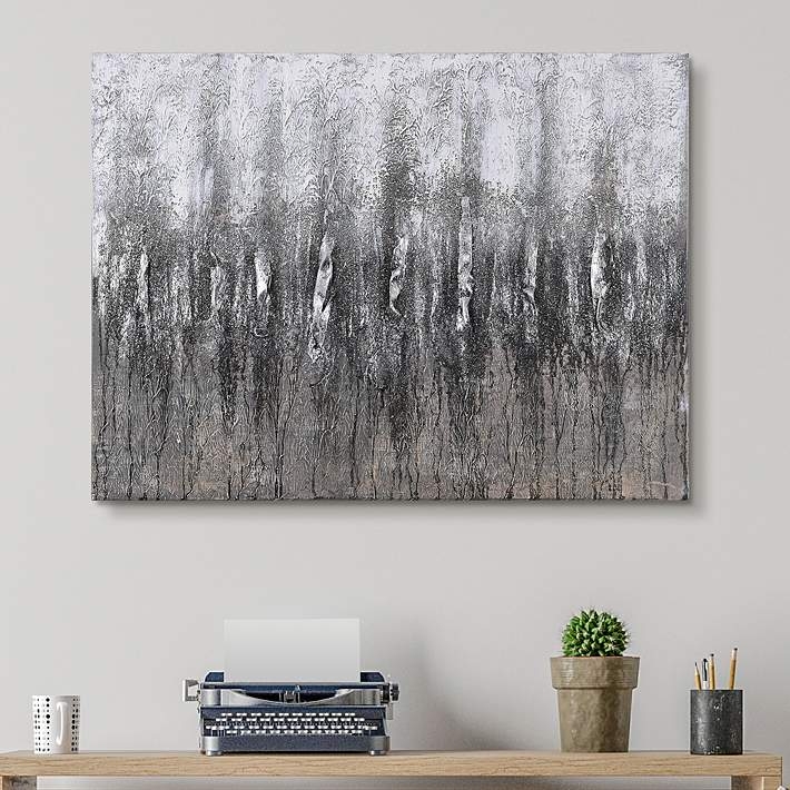 Wall Art Grayscale Abstract Canvas Metallic Shimmer Frequency