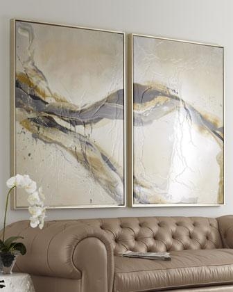 Wall Art: Grey Abstract Fluid Lines Diptych Contemporary Living Room (71)