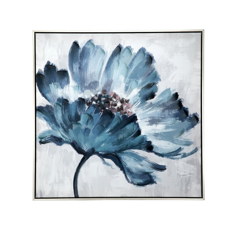 Wall Art: Hand Painted Details, Embellished Texture, Blue Floral