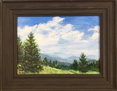 Wall Art Hand-Painted Landscape Stepped Frame Design Signed Original.