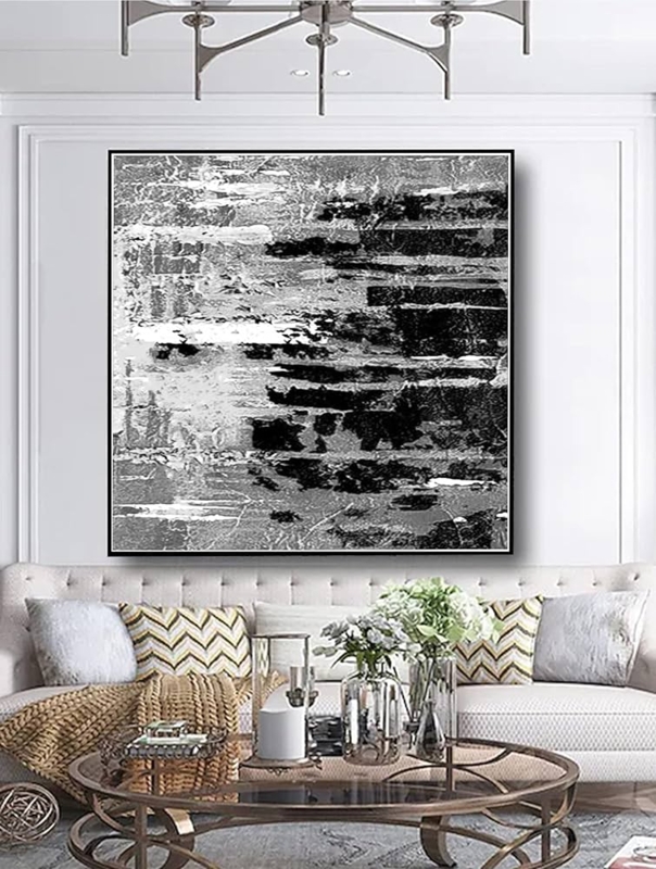 Wall Art: Heavy 3D Texture, Monochrome Abstract, Square, Modern Luxe Art