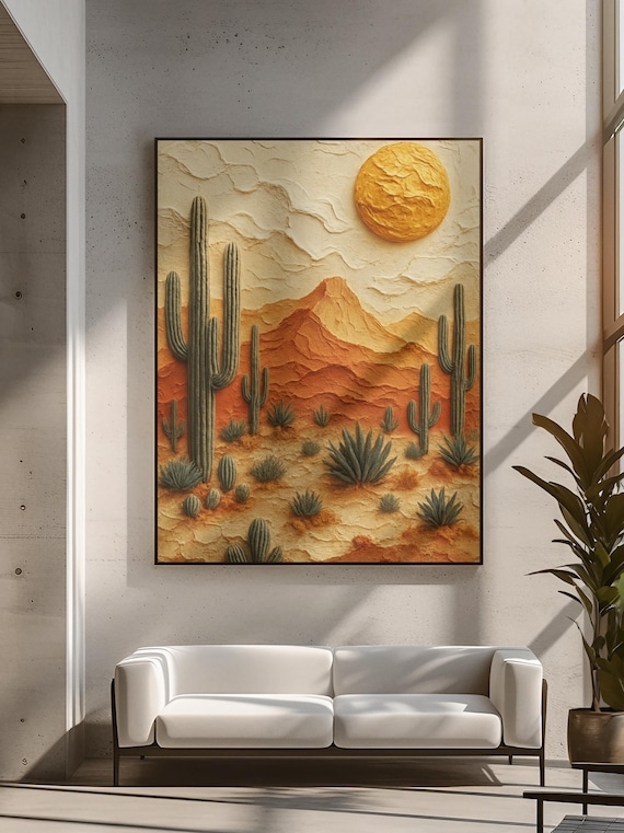 Wall Art Heavy Impasto Desert Landscape Canvas, Modern Southwestern Style
