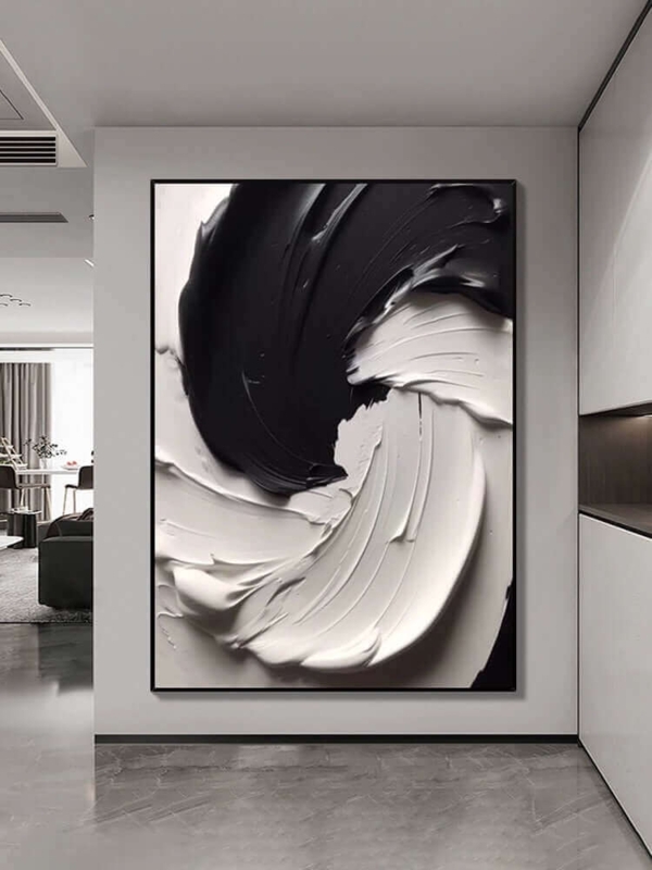 Wall Art Heavy Impasto Sculptural Relief Textured Black White Art