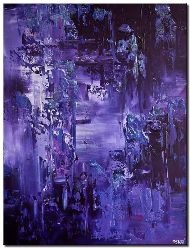 Wall Art Heavy Texture Impasto Technique Vertical Composition Purple