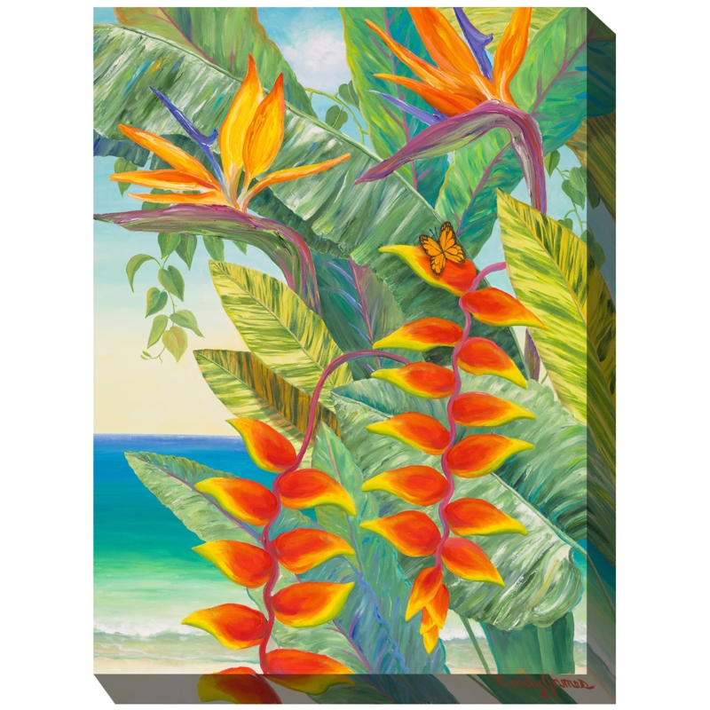 Wall Art Heliconia Motif Coastal Backdrop Gallery Wrapped Canvas Print