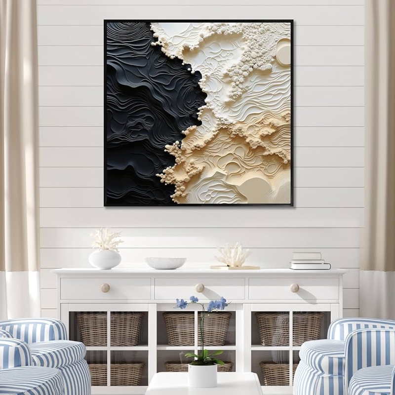 Wall Art High Contrast Abstract Topographic Texture Coastal Style Framed