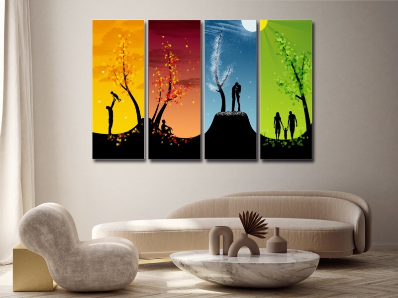 Wall Art High Contrast Silhouette Pattern Four Seasons Minimalist Canvas