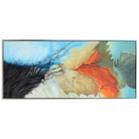 Wall Art Horizontal Contemporary Painting Orange Focal Point Silver