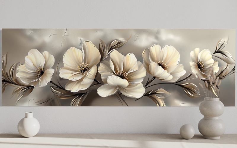 Wall Art Horizontal Orientation Impasto Texture Floral Pattern Neutral