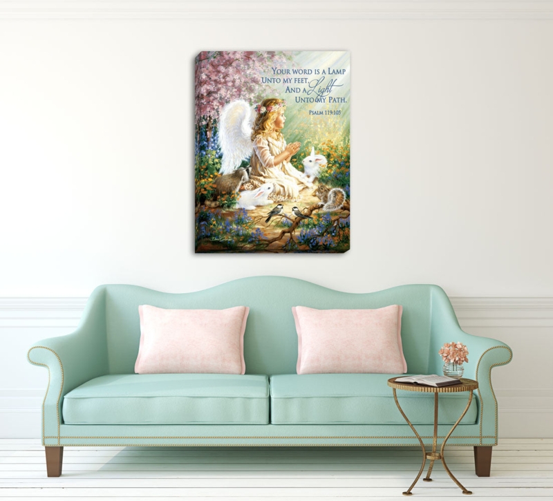 Wall Art Illuminated Canvas Religious Text Pastel Palette Whimsical Decor