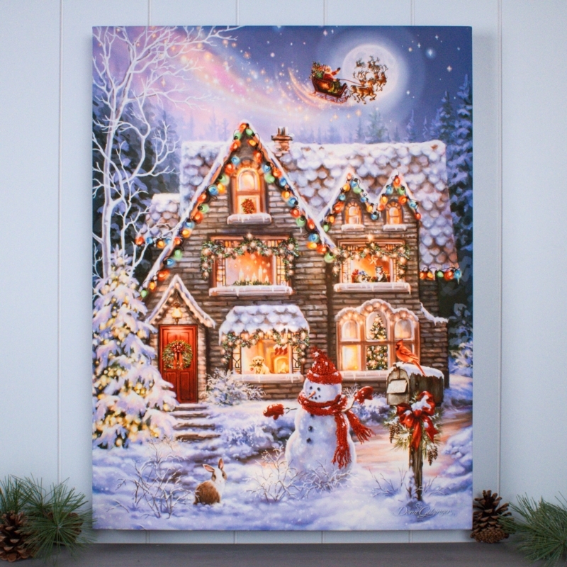Wall Art Illuminated Christmas LED Canvas Decor Lighted Winter Cottage