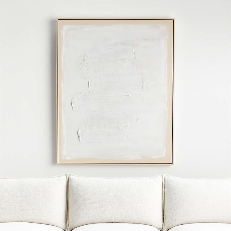 Wall Art: Impasto Block Texture, Slim Wood Frame, White on White, Minimalist Art