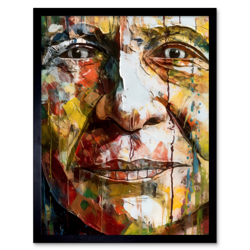 Wall Art Impasto Texture Vibrant Palette Framed Portrait Abstract