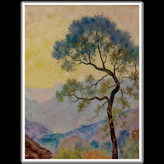 Wall Art Impressionist Landscape Solitary Tree Silhouette Yellow Sky