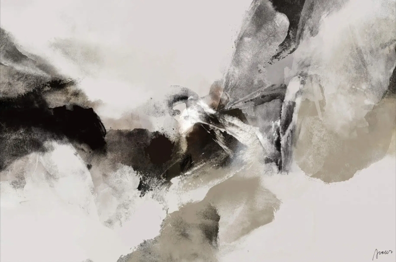 Wall Art Ink Wash Effect Neutral Textured Canvas Painting Minimalist