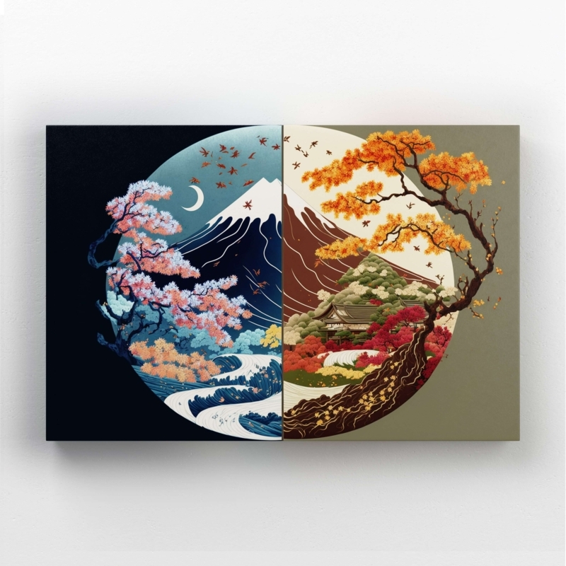 Wall Art Japanese Ukiyo-e Style Yin Yang Composition Stylized Waves Print