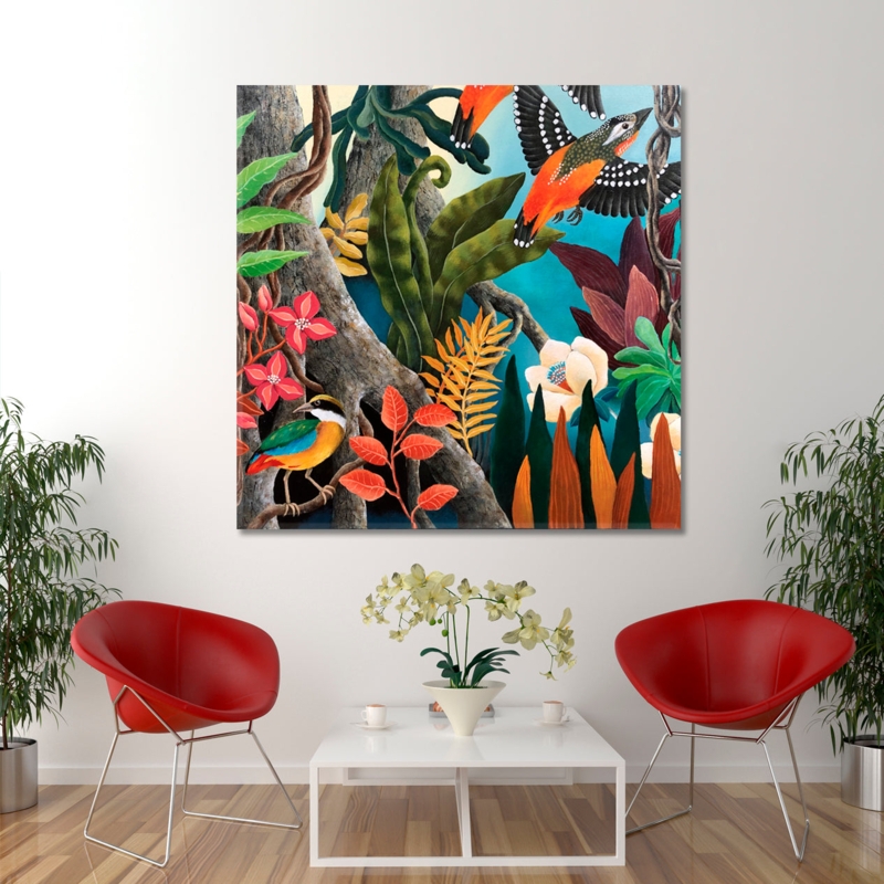 Wall Art Jungle Theme High Contrast Palette Maximalist Style Square Print