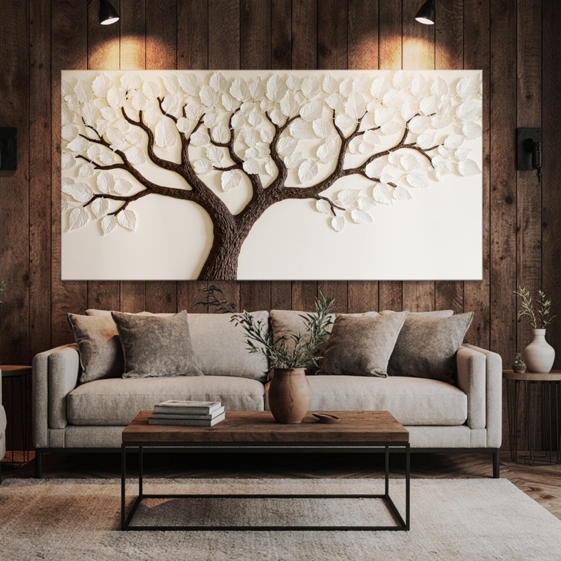 Wall Art Large 3D Sculptural Leaves Tree Motif Rustic Modern