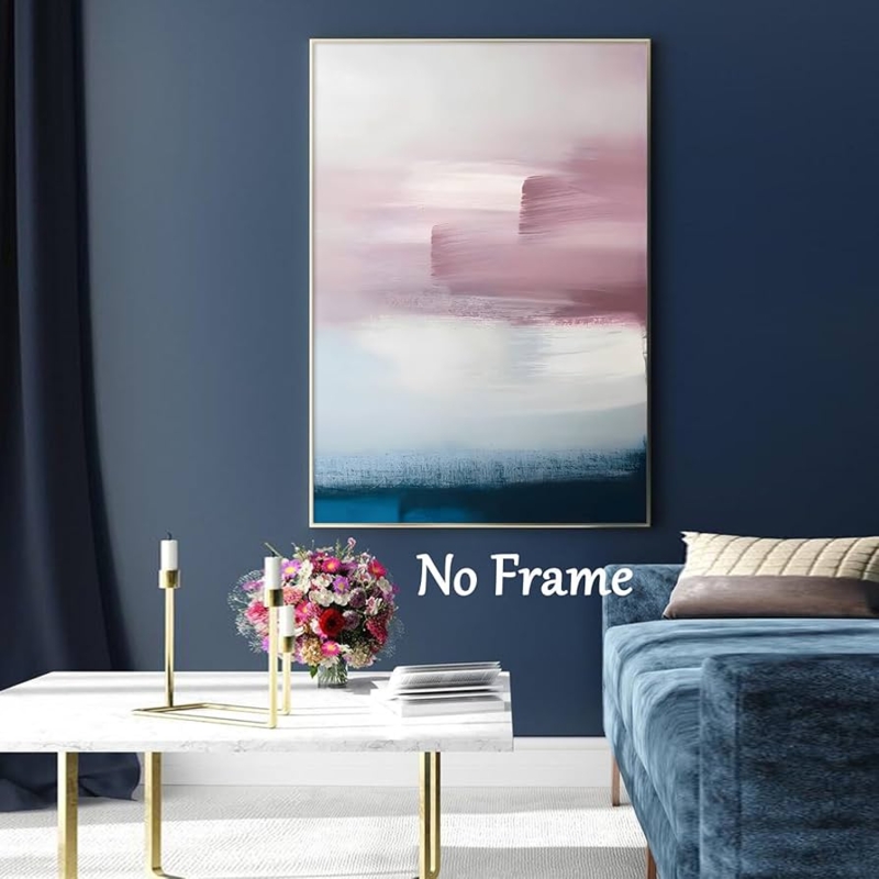 Wall Art Large Abstract Canvas Pink And Navy, Modern Navy Living Room Decor