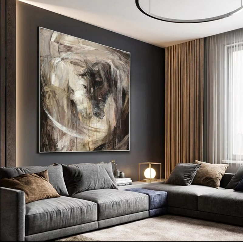 Wall Art: Large Abstract Horse Painting Gestural Brushwork Moody Palette.
