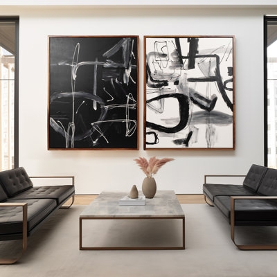 Wall Art: Large Black and White Abstract Canvas Set of 2, Minimalist