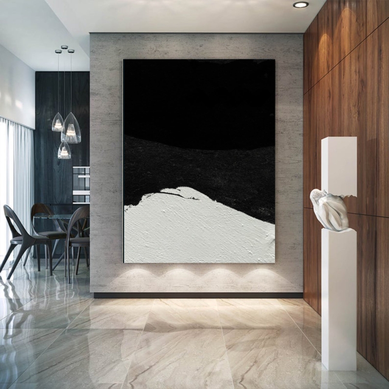 Wall Art: Large Black and White Abstract with Impasto Texture