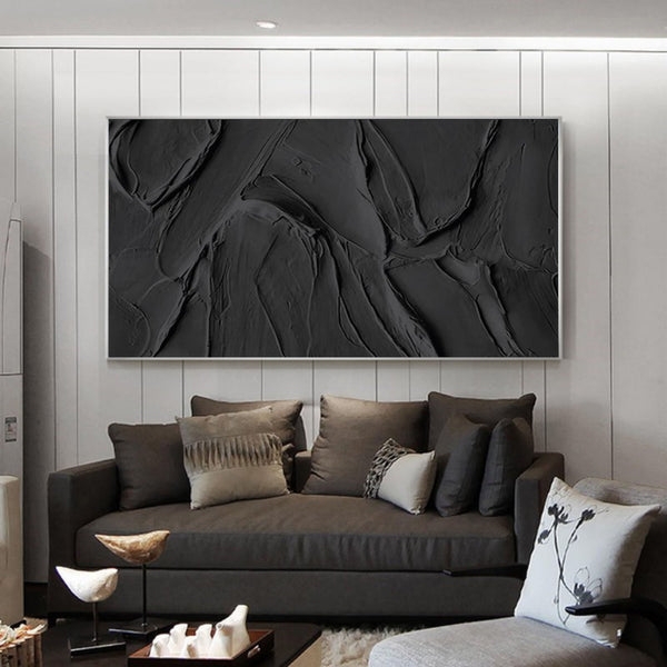 Wall Art: Large Horizontal 3D Impasto Textured Painting for Modern Zen