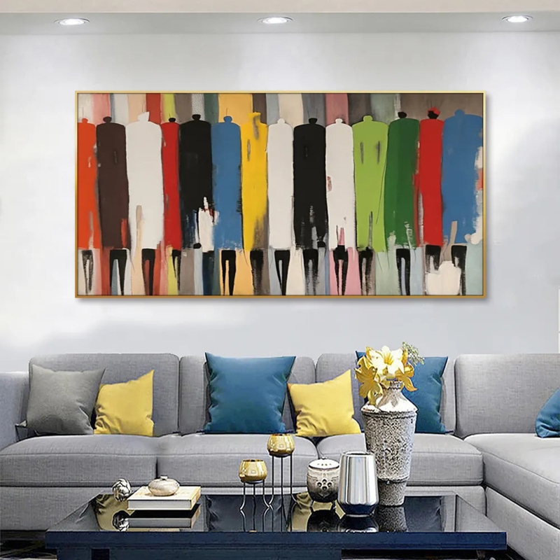 Wall Art Large Horizontal Canvas Abstract Figures Primary Colors