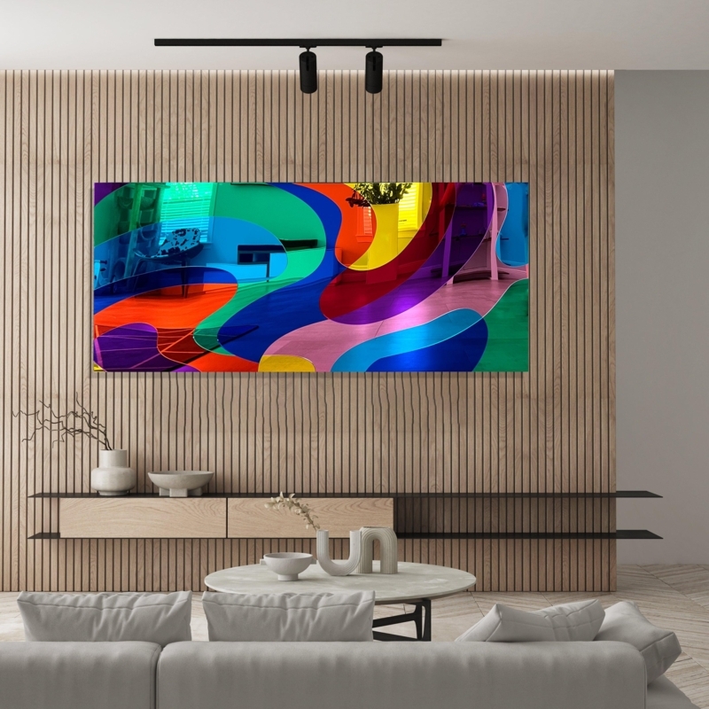 Wall Art Large Mirrored Acrylic Sculpture Multicolor Abstract Wavy