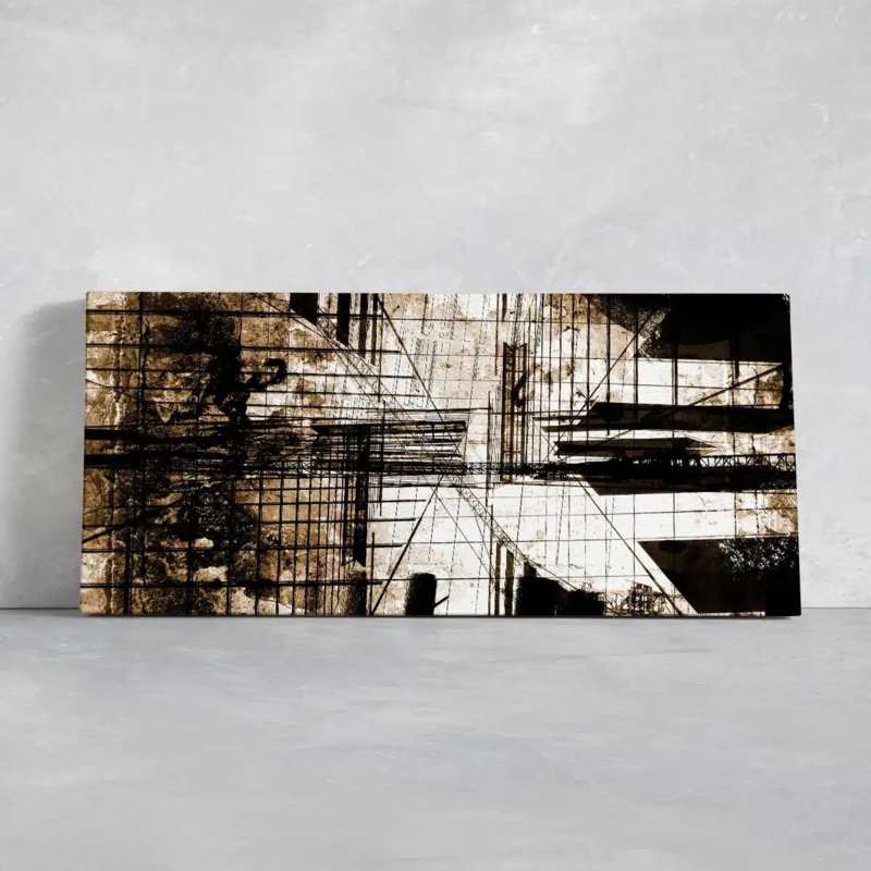 Wall Art: Large Panoramic Architectural Canvas, Gritty Industrial Sepia Print