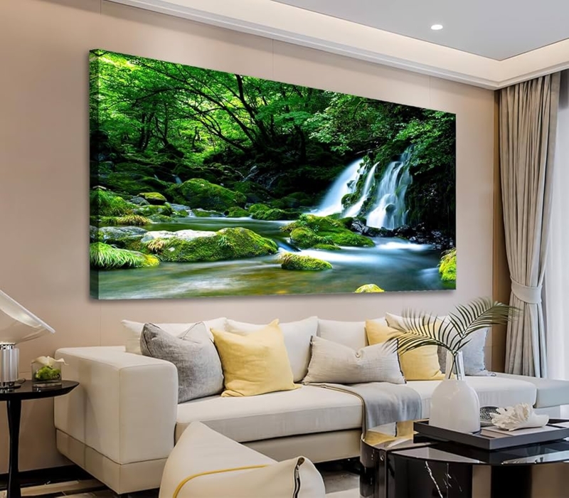 Wall Art Large Panoramic Nature Canvas Waterfall Motif