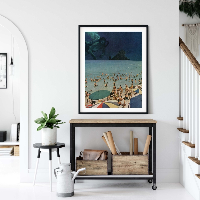 Wall Art Large Retro Beach Print Surrealist Collage Framed