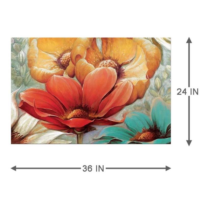 Wall Art: Large Scale Floral Canvas, Vibrant Red and Gold Palette