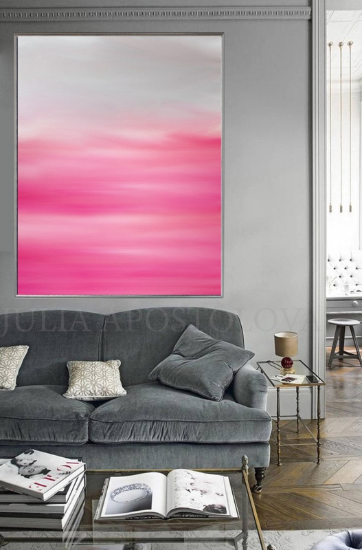 Wall Art Large Scale Framed Pink Gradient, Blush Pink Horizontal Gradient Art