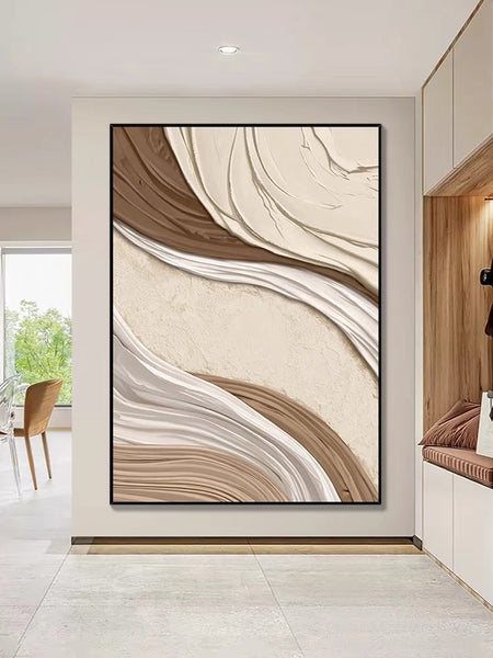 Wall Art Large Scale Heavy Impasto Textured Cream Brown Abstract