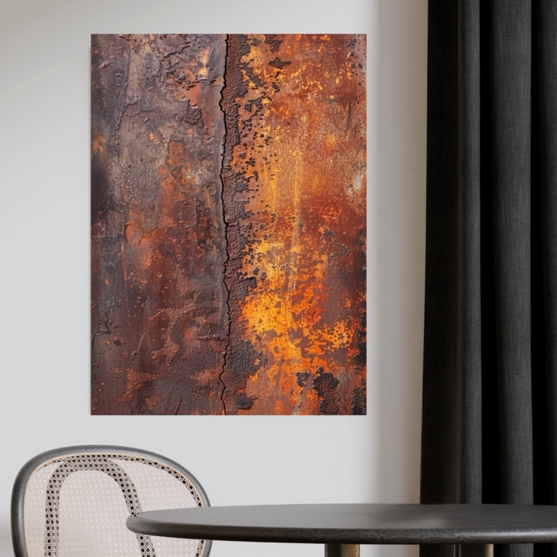 Wall Art: Large Scale Industrial Rust Decor with Vertical Crack Detail