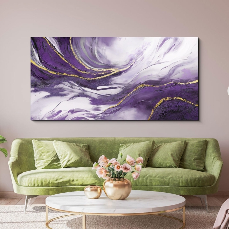 Wall Art Large Scale Purple Gold Abstract Canvas For Living Room