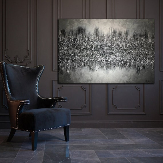 Wall Art Large Silver Shimmering Glitter Texture Abstract