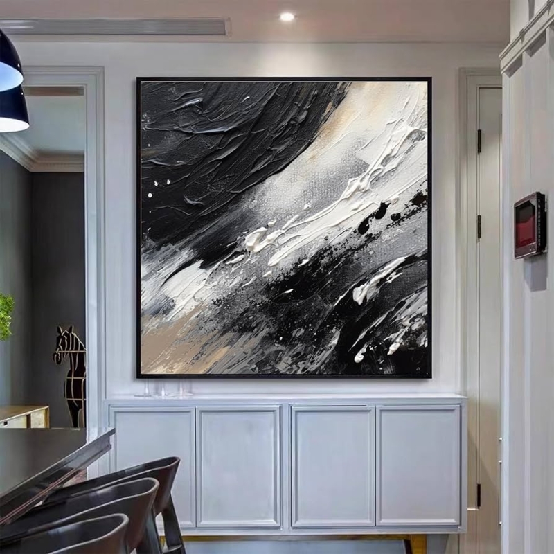 Wall Art: Large Square Black & White Impasto Canvas